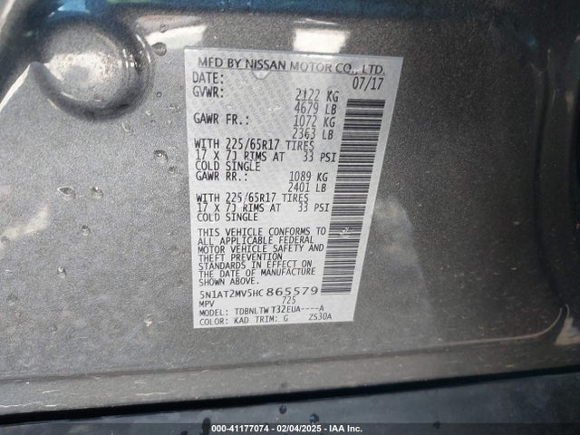 Nissan ROGUE SV 2017 5N1AT2MV5HC865579 Image 9