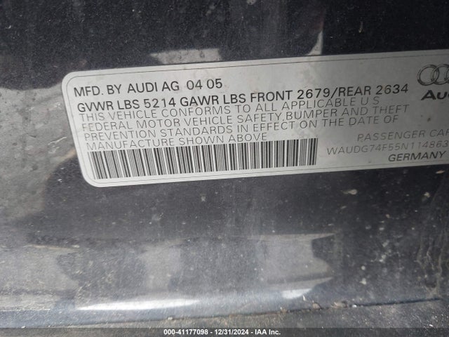 2005 AUDI A6 WAUDG74F55N114863 Photo 8