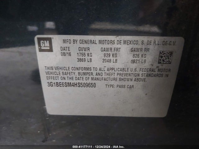 Chevrolet Cruze Lt Auto 2017 3G1BE6SM4HS509650 Image 9