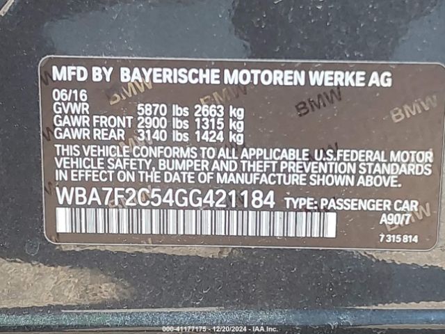 WBA7F2C54GG421184 BMW 750i Xdrive