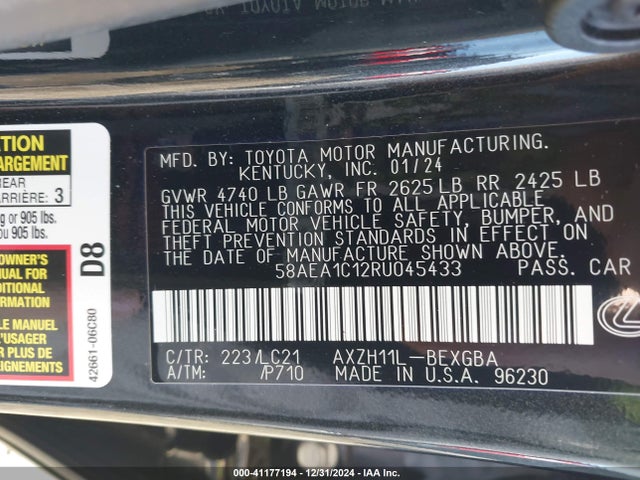 58AEA1C12RU045433 Lexus Es 300h Luxury