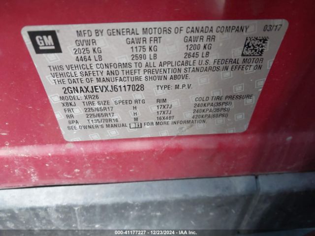 2GNAXJEVXJ6117028 Chevrolet EQUINOX LT