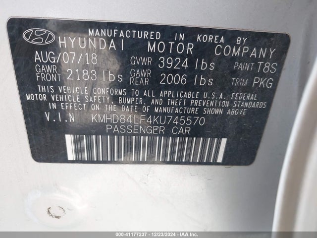 KMHD84LF4KU745570 Hyundai mpi nu