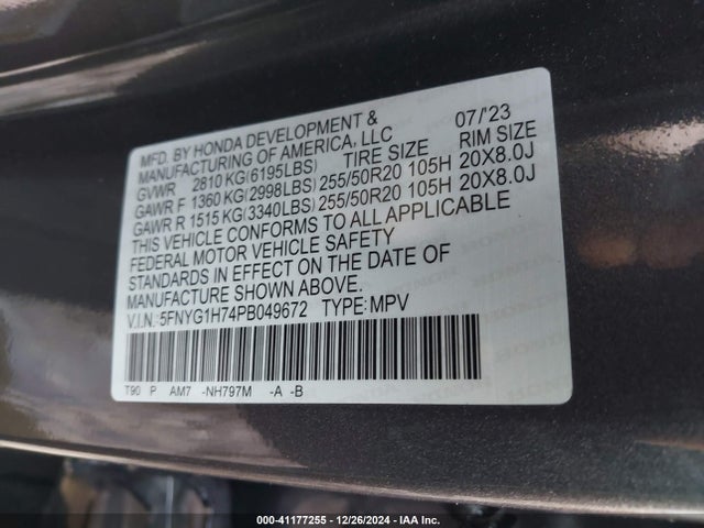 Honda Pilot Awd Touring 2023 5FNYG1H74PB049672 Image 9