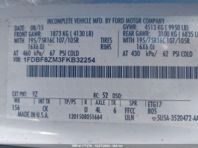 1FDBF8ZM3FKB32254 Ford Transit-350 Cab
