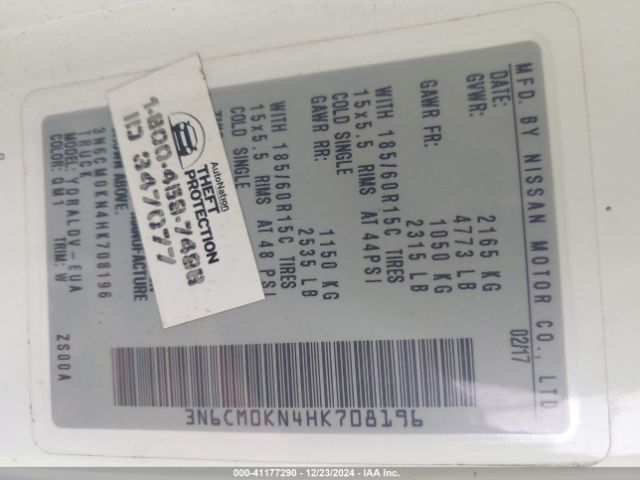 3N6CM0KN4HK708196 Nissan Nv200 S