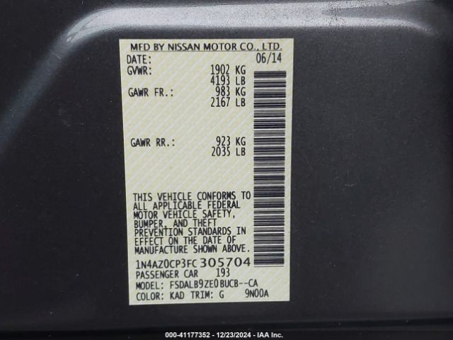 1N4AZ0CP3FC305704 Nissan LEAF S