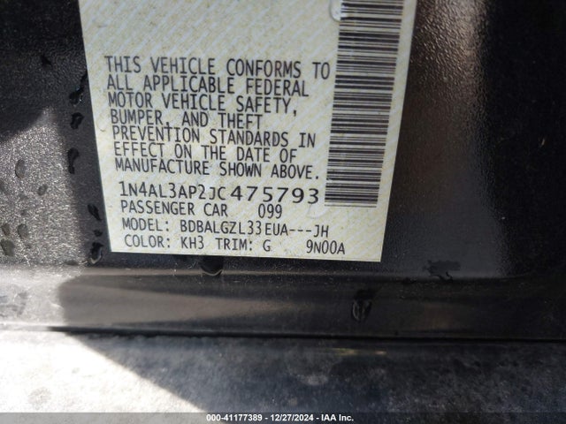 Nissan Altima 2.5 S 2018 1N4AL3AP2JC475793 Image 9