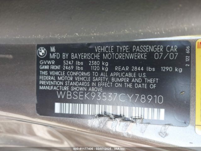 2007 BMW M6 WBSEK93537CY78910 Photo 8