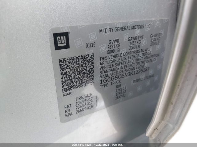 1GCGSCEN3K1226187 Chevrolet Colorado Lt