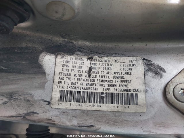 Honda Accord Ex-l 2014 1HGCR2F8XEA052640 Image 9