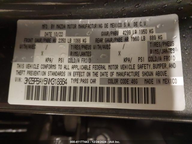 2022 MAZDA MAZDA3 3MZBPBAY5NM318864 Photo 8