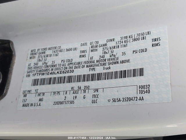 Ford F-150 Xlt 2020 1FTFW1E40LKE62030 Image 9