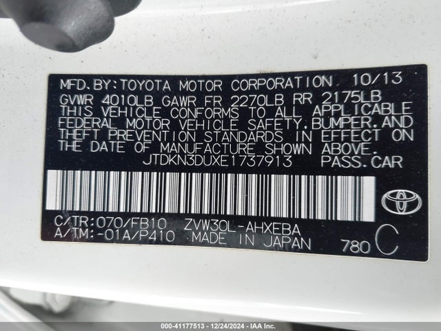 Toyota Prius Two 2014 JTDKN3DUXE1737913 Image 9