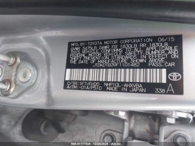 JTDKDTB39F1101482 Toyota Prius C One