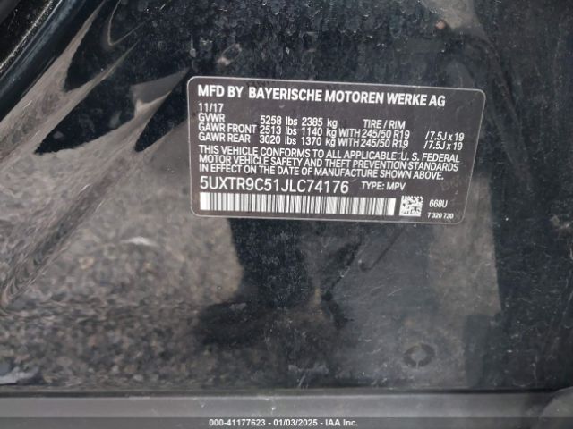 5UXTR9C51JLC74176 BMW X3 Xdrive30i