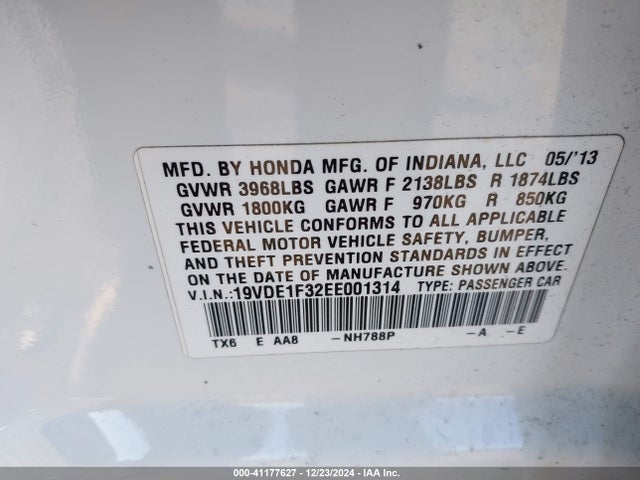 Acura Ilx 2.0l 2014 19VDE1F32EE001314 Image 9