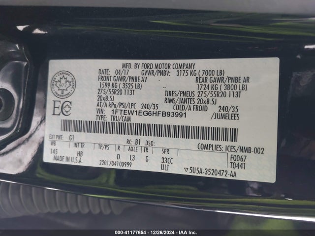 Ford F-150 Lariat 2017 1FTEW1EG6HFB93991 Image 9