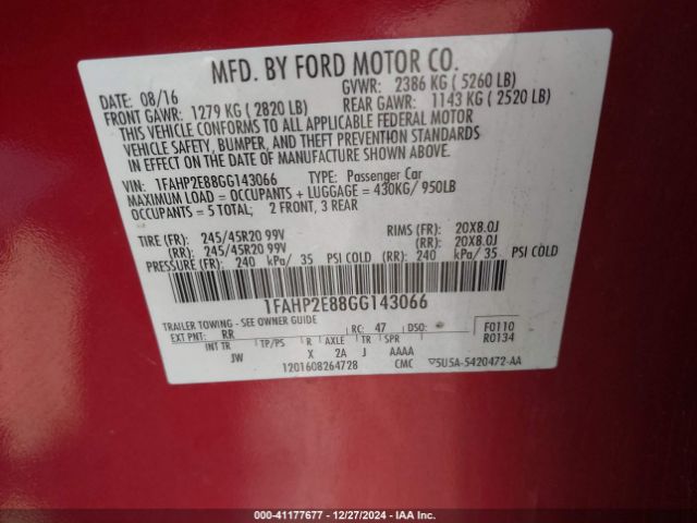 1FAHP2E88GG143066 Ford TAURUS SEL