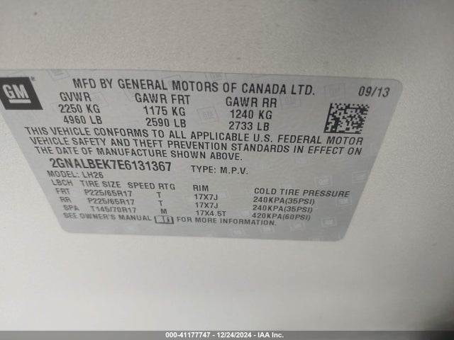 Chevrolet EQUINOX 1LT 2014 2GNALBEK7E6131367 Image 9