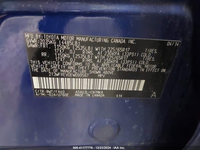 Toyota Rav4 Xle 2014 2T3WFREV0EW099567 Image 9