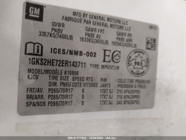 1GKS2HE72ER143711 GMC Yukon Xl 1500 Sle