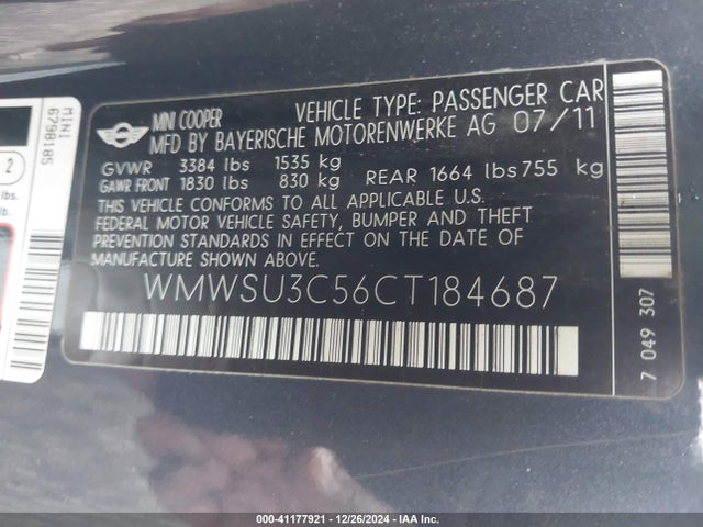 2012 MINI COOPER WMWSU3C56CT184687 Photo 8