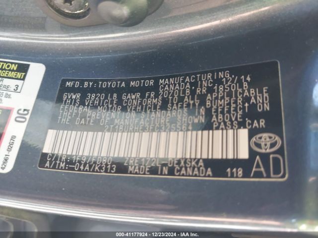 2T1BURHE3FC325564 Toyota Corolla S