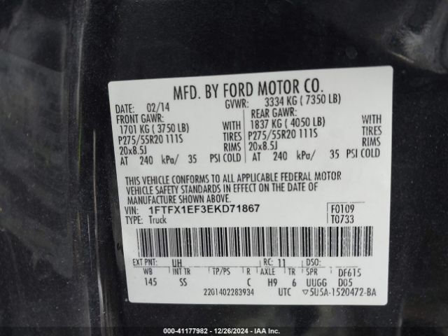 1FTFX1EF3EKD71867 Ford F-150 Stx