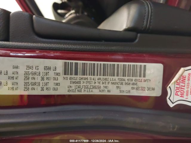 1C4RJFBG6JC308260 Jeep Grand Cherokee Limited 4x4