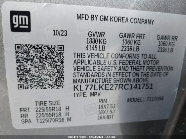 KL77LKE27RC141751 Chevrolet Trax Fwd Activ