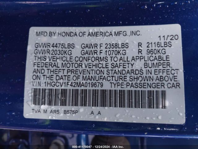 1HGCV1F42MA019679 Honda Accord Sport Special Edition