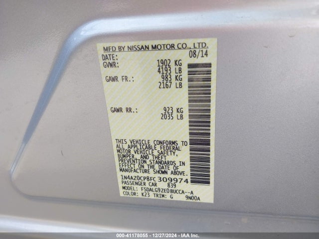 Nissan Leaf Sl 2015 1N4AZ0CP8FC309974 Image 9