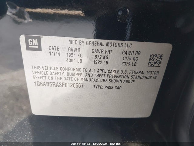 1G6AB5RA3F0120667 Cadillac lcv
