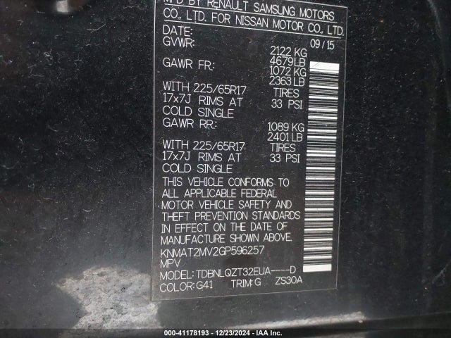 Nissan ROGUE SV 2016 KNMAT2MV2GP596257 Image 9