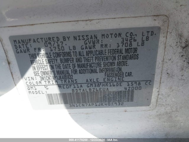 Nissan Versa 1.6 Sv 2018 3N1CN7AP1JK405932 Image 9