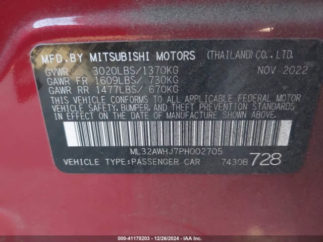 ML32AWHJ7PH002705 Mitsubishi Mirage Black Edition/ralliart/se