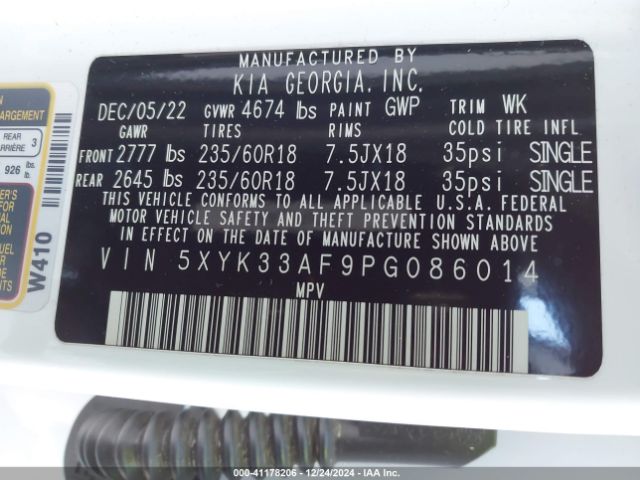 5XYK33AF9PG086014 KIA Sportage Ex