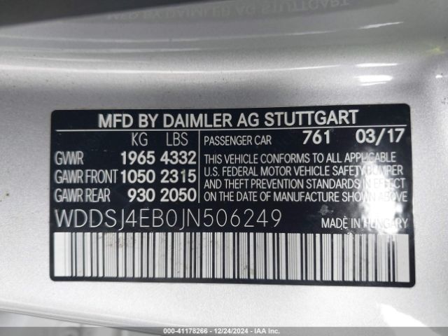 WDDSJ4EB0JN506249 Mercedes-Benz CLA 250