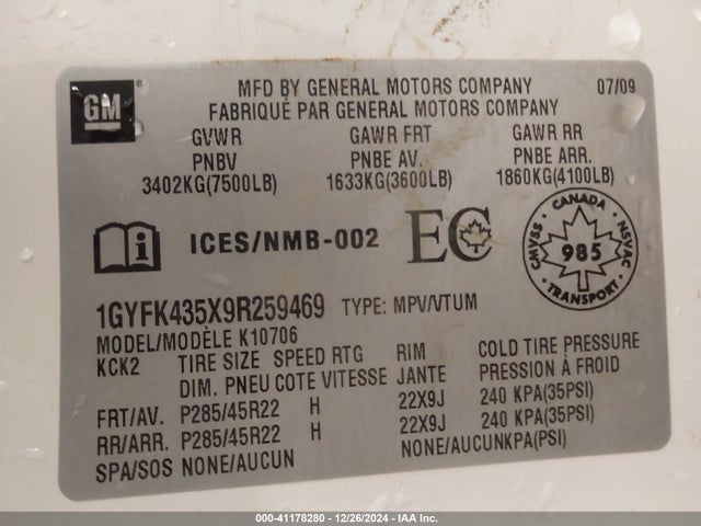2009 CADILLAC ESCALADE HYBRID 1GYFK435X9R259469 Photo 8