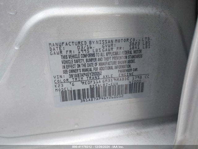 Nissan SENTRA S 2016 3N1AB7AP4GY260052 Image 9