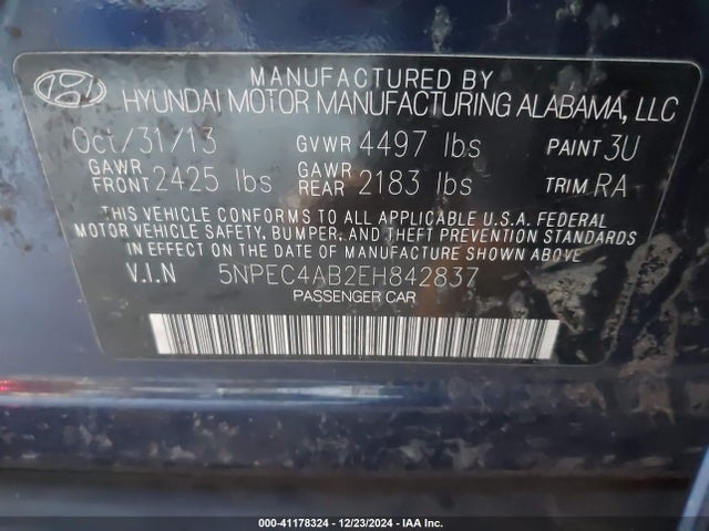 5NPEC4AB2EH842837 Hyundai Sonata Se 2.0t