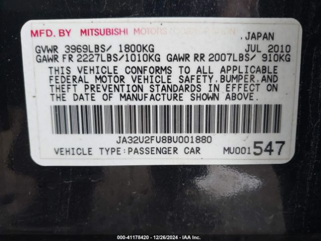 2011 MITSUBISHI LANCER JA32U2FU8BU001880 Photo 8