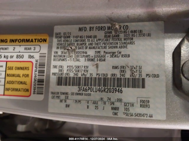 Ford Fusion Hybrid Se 2016 3FA6P0LU4GR203946 Image 9