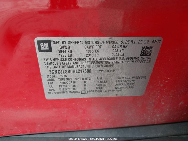 Chevrolet Trax Lt 2017 3GNCJLSB0HL217600 Image 9