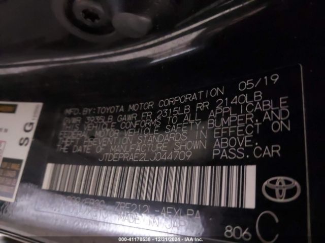 JTDEPRAE2LJ044709 Toyota COROLLA LE