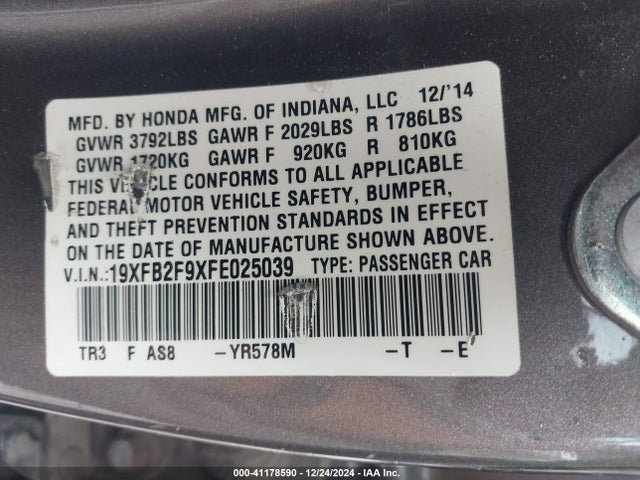 Honda Civic Ex-l 2015 19XFB2F9XFE025039 Image 9