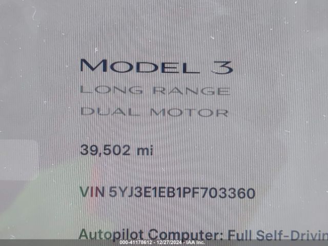 5YJ3E1EB1PF703360 Tesla Model 3 Long Range Dual Motor All-wheel Drive
