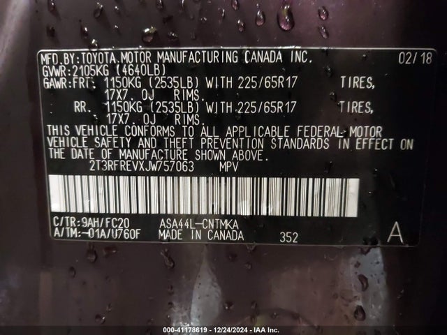 2T3RFREVXJW757063 Toyota Rav4 Adventure/xle