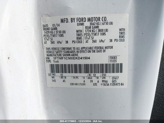 Ford F-150 Xl 2014 1FTMF1CMXEKD41504 Image 9
